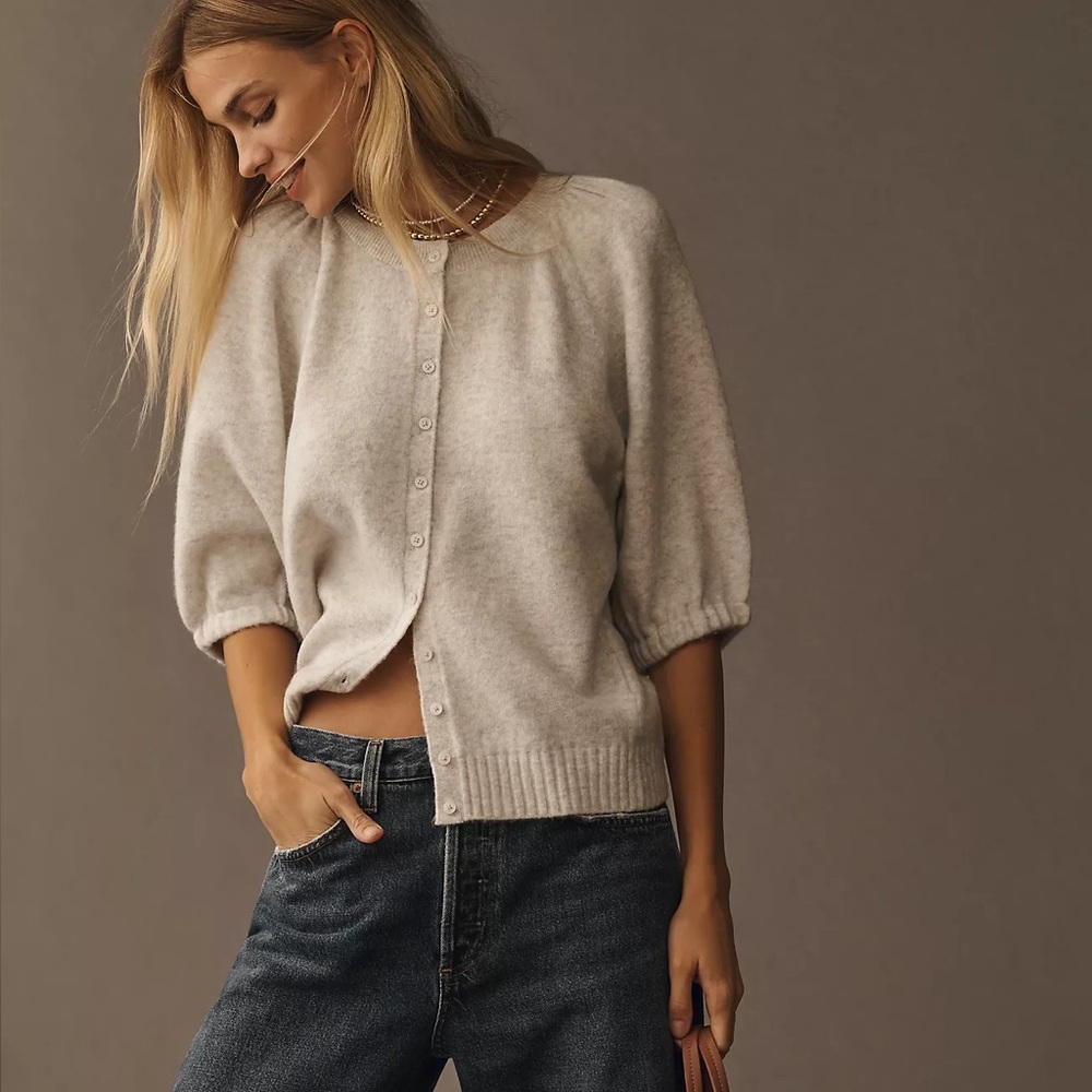 By Anthropologie Puff-Sleeve Cardigan Sweater